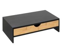 Support écran d'ordinateur pour bureau avec tiroir en bois coloris noir, naturel - Longueur 47 x Profondeur 25 x Hauteur 10 cm