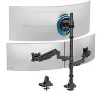 Support Ecran PC 3 Ecran pour Moniteurs 1 Fixe 49" et 2 Ressort Gaz 35",Colonne de 80 cm Support Triple Ecran Rotatif/Inclinable/Pivotable,Charge Max 20 kg