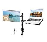 Support Ecran PC avec Plateau pour Ordinateur Portable pour Ecran LCD LED 13 à 27 Pouces et Ordinateur Portable jusqu'à 17 Pouces, 360° Rotation