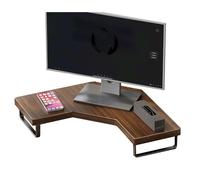 Support Ecran Pc d'angle en Bois avec Pieds en Fer, Pied Ecran, Plateforme de Bureau Ergonomique, étagère de Rangement pour Bureau à Domicile(Brown,Small)