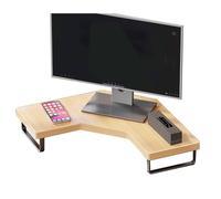 Support Ecran Pc d'angle en Bois avec Pieds en Fer, Pied Ecran, Plateforme de Bureau Ergonomique, étagère de Rangement pour Bureau à Domicile(Natural,Small)