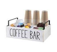 Support élégant en bois pour capsules Nespresso | Spacieux support à condiments, édulcorant, agitateur, crème et tasses, solution de rangement moderne pour maison, café