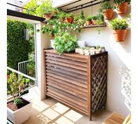 Support en bois marron pour climatiseur - Support pour plantes d'extérieur pour jardin, terrasse et balcon, cadre décoratif de climatisation et cache-radiateur, support de pot de fleurs (taille L)