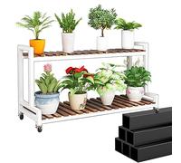 Support en bois pour plantes et fleurs - 2/3 niveaux - 80/100/120 cm - Présentoir en métal pour chaussures et rangement décoratif - Design élégant noir et blanc