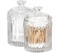 Support en coton 2PCS, distributeur de coton-bouton en verre transparent avec couvercle, cartouche de rangement maquillage pour cuisine, salle bain, coiffeur