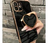 Support en forme de cœur plaqué et coque de téléphone plaquée, compatible avec iPhone 17 16e 15 14 13 12 11 XS XR X 7 8 Plus Pro Max, compatible avec Galaxy S25 S24U S23 A55 A54 A35 A25 A15 A16 A17 A0