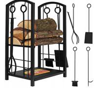 Support en métal pour bois de chauffage avec accessoires noir 73cm