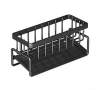 Support en métal pour éponge d'évier avec tige en chiffon et plateau de vidange | Pour l'organisation de la cuisine | Support de rangement résistant aux rayures pour éponges et chiffons (noir)