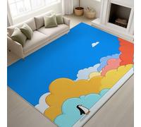 Support en TPR & Autocollants Antidérapants Tapiss - Dessin Animé Nuages Colorés Pingouin 80 x 120 cm - Lavable Tapis de Chambre Doux Tapis Poil Court de Salon Chambre Salle a Mang - Bleu Vif