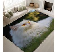 Support en TPR & Autocollants Antidérapants Tapiss - Gros Plan Chats Persans Prairie Soleil 60 x 120 cm - Lavable Tapis de Chambre Doux Tapis Poil Court de Salon Chambre Salle a Mang - Blanc