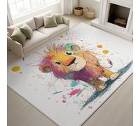 Support en TPR & Autocollants Antidérapants Tapiss - Minimaliste Petit Lion Lignes Cercles 80 x 150 cm - Lavable Tapis de Chambre Doux Tapis Poil Court de Salon Chambre Salle a Mang - Blanc