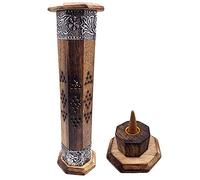 Support encens (encensoir) Tour en Bois sculpté à la Main en Inde - Design Exclusif et Unique. 30x8x8 cm - Poids 280 g. Porte-encens en Bois