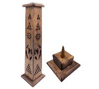 Support encens (encensoir) Tour en Bois sculpté à la Main en Inde - Design Exclusif et Unique. 30x8x8 cm - Poids 280 g. Porte-encens en Bois