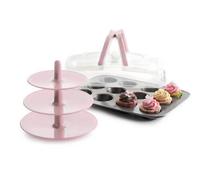 Ibili 828000 Moule Muffin 12 Cavités avec Couvercle + Support Acier/Plastique