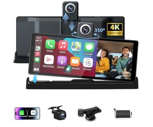 【Support Exclusif】 Car Play Android Auto sans Fil avec Dashcam 4K Pivotante à 350°,10,26 Pouces Portable Carplay sans Fil Dual-Bluetooth Navigation de Conduite Siri G-oogle