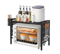 Support Extensible Four à Micro-Ondes,étagère Micro-Ondes En Acier Au Carbone,Support Micro-Ondes Réglable à 2 Niveaux Avec Organisateur D'épices,étagère Comptoir De Cuisine (Noir-42-68*36*46cm)
