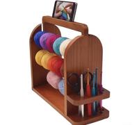 Support Fil De pour bois Avec Support Téléphone 30x15x23cm 3 Tiges | Construction en pour bois naturelle Design multifonction pour tricot et crochet Taille compacte facilement transportable