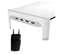 Support for Moniteur de Bureau et Ordinateur Portable, Barre d'espace, Support de Bureau antidérapant(EU Plug-USB2.0-White)