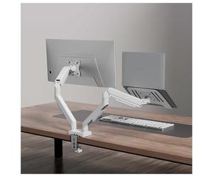 Support for Ordinateur Portable, Bras robotique à Double écran, Moniteur d'ordinateur, Support de Levage supérieur et inférieur Gauche Droit, Un for Deux(White)