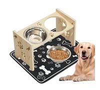 Support Gamelle Surélevé Chien,Écuelles Bois Surélevées Réglables avec Pare-Éclaboussures - Set De Gamelles Nourriture Et Eau pour Chien | Intérieur Extérieur Boisson Chiot Senior