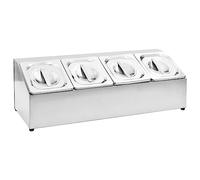 Support gastronorm en acier inoxydable avec 4 récipients GN 1/6 et couvercles assortis, support d'ustensiles de cuisine pour plan de travail et salle à manger, organisateur pour couverts