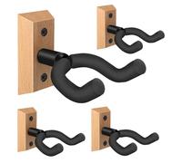 Support Guitare Mural 4 Pack, Support Mural Guitare Avec Crochet Souple Rotatif pour Guitares de Toutes Tailles, Bois dur en U Accroche Guitare Mural pour Acoustique, Guitare Electrique, Basse