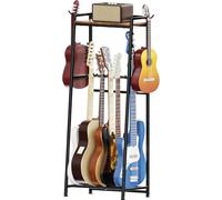 Support Guitare,Stand Guitare pour 5 - 7 Guitares Entreposer Guitare Acoustique,Basse, Ukulélé, Tourne-Disque, Enveloppé de Mousse EVA Double Niveaux Support rangement pour instruments musique marron