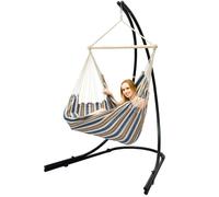 Support Hamac avec Chaise Suspendue XXL Fauteuil de Balancoire Rayures Bleues