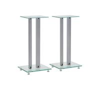 vidaXL Support haut-parleur 2pc Verre trempé Design 2 colonnes Argenté