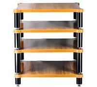 Support HiFi 4 Niveaux en Bois Massif, Étagère AV pour Platine Vinyle et Amplificateur, Meuble Audio Vidéo Solide avec Pieds Réglables et Gestion des Câbles pour Centre de Divertissement Home Cinéma