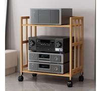 Support HiFi en bois avec roulettes, support de divertissement à 4 niveaux pour haut-parleurs et médias audiovisuels, solution facile pour mobilité et économie d'espace