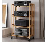 Support HiFi en bois pour haut-parleurs et médias audiovisuels, support de divertissement à 4 niveaux avec roulettes pour lecteurs DVD et équipements audio
