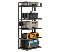 Support Hifi mobile avec roulettes pour console TV à 3/4/5 niveaux en bois et métal, chariot d'imprimante, table d'appoint pour la maison et le bureau (noir + teck 50)