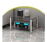 Support HiFi moderne avec étagères en verre trempé pour systèmes stéréo, armoire de composants audio robuste pour home cinéma et équipement audiovisuel