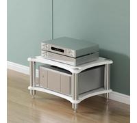Support Hifi moderne pour audio-vidéo 2 couches Rack de rangement d'angle Petite étagère de divertissement stéréo pour Home Cinéma Multifonctionnel CD/DVD/Record Player Stand (Blanc)
