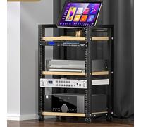 Support HiFi O avec 3 étagères réglables - Support AV sur roulettes pour imprimante et Sky Box - Slish White & Teak Ma Cabinet pour home cinéma