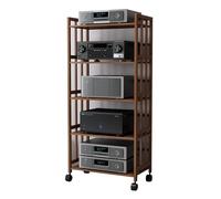 Support HiFi réglable pour salon - Rack audio vidéo en bois et étagère 2 à 5 niveaux pour Xbox PS5 Switch et consoles de jeux Armoire à composants stéréo roulants de 53,3 à 172,7 cm de haut