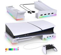 Support horizontal IPEGA avec lumière LED RVB pour P5 Slim et P5 Pro, accessoires de console avec 14 modes d'éclairage et ports USB à 4 ports White