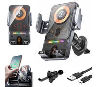 Support Intelligent 2 en 1 pour téléphone Portable avec Rotation Automatique et Chargeur sans Fil, 15W Qi Chargeur Induction Voiture avec RGB Lampe, Support Telephone pour Voiture (Argent)
