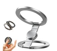 Support magnétique Pliable pour téléphone avec Anneau, Support magnétique pivotant à 360° et « Fidget Spinner », Mains Libres à Double Anneau pour Bureau (Silver)