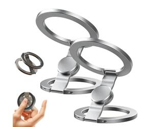 Support magnétique Pliable pour téléphone avec Anneau, Support magnétique pivotant à 360° et « Fidget Spinner », Mains Libres à Double Anneau pour Bureau (Silver*2)