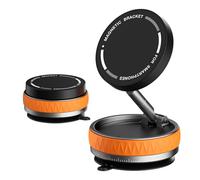 Support Magnétique pour Téléphone Voiture avec Ventouse à Vide, Rotatif 360° et Aimant Puissant 2400gf, Compatible MagSafe iPhone, Fixation Tableau de Bord/Parabrise/Surfaces Lisses (Orange)