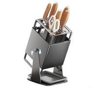 Support magnétique rotatif en acier inoxydable pour ustensiles de cuisine avec patins antidérapants pour un placement stable du comptoir et un accès facile aux couteaux et outils (gris)