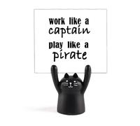 Support mémo en forme de chat noir avec inscription « Work Like Captain Play Like Pirate »