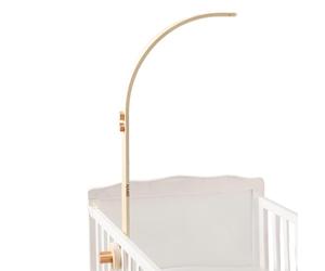 Support mobile en bois (peut être gravé, nommé et béni) - Support mobile pour bébé - Table à langer pour bébé - Mobile - Lit bébé nouveau-né garçon fille - Blanc (courbé)