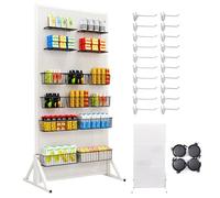 Support mobile en métal de pegboard avec roues, 20 crochets, support d'affichage roulant robuste pour les magasins de détail, foires artisanales, stockage d'outils et organisation de boutique, blanc n
