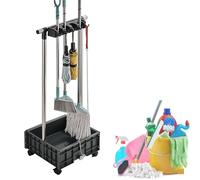 Support Mobile Pour Balai Et Serpillière, Accessoires De Nettoyage Pour L'Entretien Ménager, Chariots De Nettoyage Pour Seaux À Serpillière Sur Roues, Organisateur D'Outi,One Color-4 slots 5 hooks