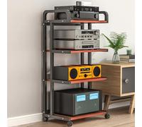 Support mobile pour équipement Hi-Fi avec roulettes à 3/4/5 niveaux pour console TV en bois et métal, chariot d'imprimante, table d'appoint moderne pour la maison et le bureau (noir + teck 50)
