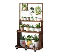 Support mobile pour plantes rustiques de 150 cm - Étagères en bois à roulettes pour plantes d'intérieur/extérieur, présentoir à herbes, idéal pour le stockage des plantes grasses et aromatiques