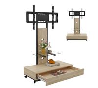 Support mobile pour téléviseurs LCD/LED de 32 à 75" - Support roulant avec roulettes verrouillables - Tiroir push-pull élégant en bois et verre - Parfait pour écrans plats/incurvés
